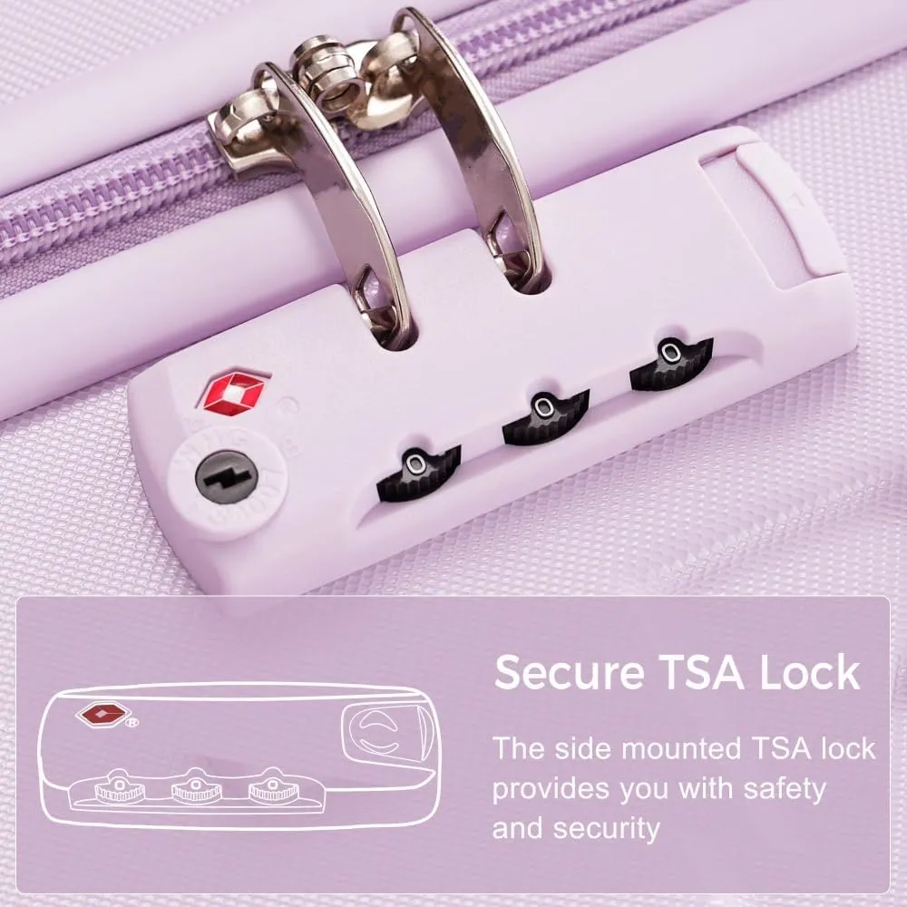 ABS Hardshell Luggage Sets 3-Piece, Lightweight Hardside Suitcase with Spinner Wheels & Lock, Durable Checked Luggage for International Travel, Business, Family Vacation (Purple)