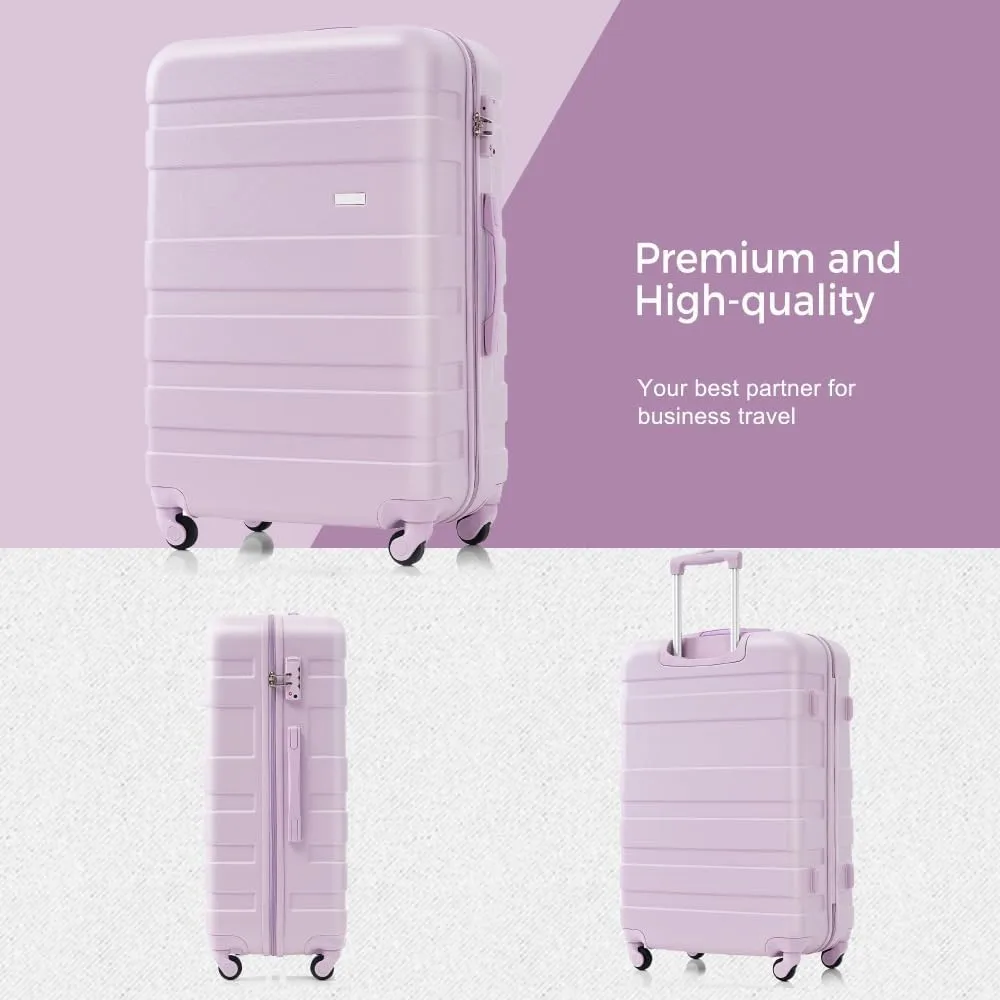 ABS Hardshell Luggage Sets 3-Piece, Lightweight Hardside Suitcase with Spinner Wheels & Lock, Durable Checked Luggage for International Travel, Business, Family Vacation (Purple)