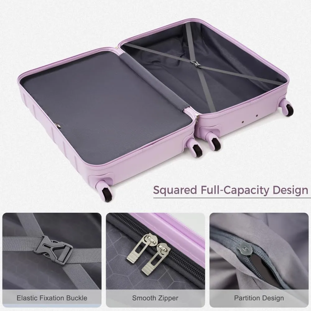 ABS Hardshell Luggage Sets 3-Piece, Lightweight Hardside Suitcase with Spinner Wheels & Lock, Durable Checked Luggage for International Travel, Business, Family Vacation (Purple)