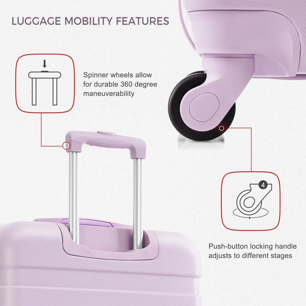 ABS Hardshell Luggage Sets 3-Piece, Lightweight Hardside Suitcase with Spinner Wheels & Lock, Durable Checked Luggage for International Travel, Business, Family Vacation (Purple)