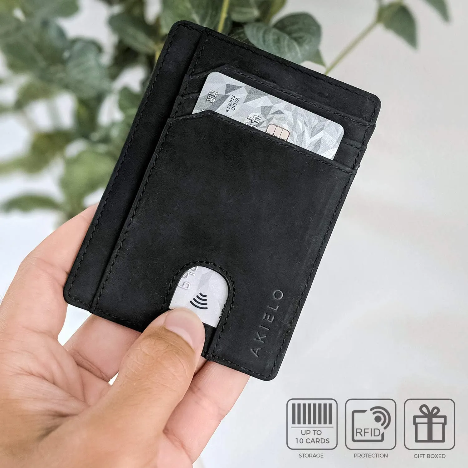 AKIELO RFID Blocking Credit Card Holder and Gift Box  Slim Wallets for Men  Minimalist Card Wallet (Bravo Collection)