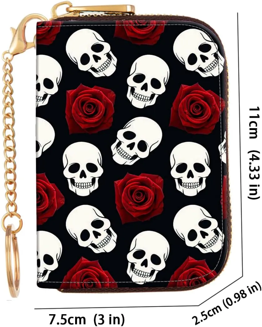 ANNAMISSI Rfid Credit Card Holder,Wallet Women Organizer Accordian Men Minimalist Wallet,Card Holder Keychain, Skull, Multifunction