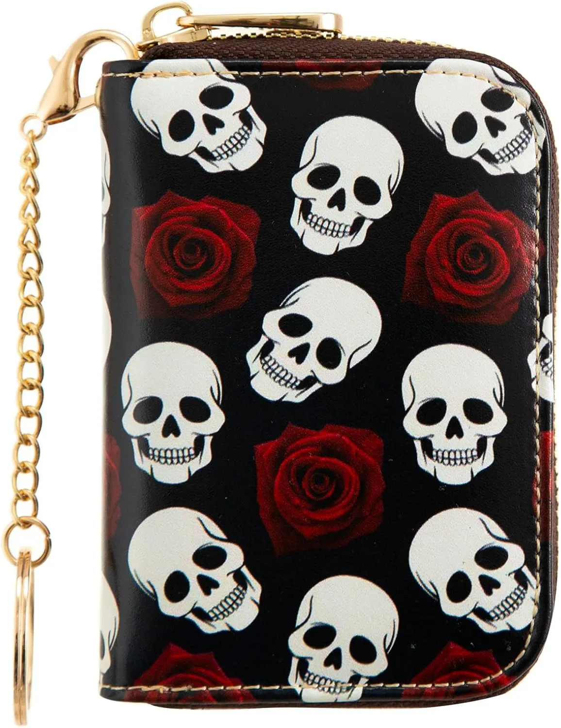 ANNAMISSI Rfid Credit Card Holder,Wallet Women Organizer Accordian Men Minimalist Wallet,Card Holder Keychain, Skull, Multifunction