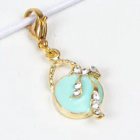 Aqua Enamel Handbag Charm with Rhinestone Accents