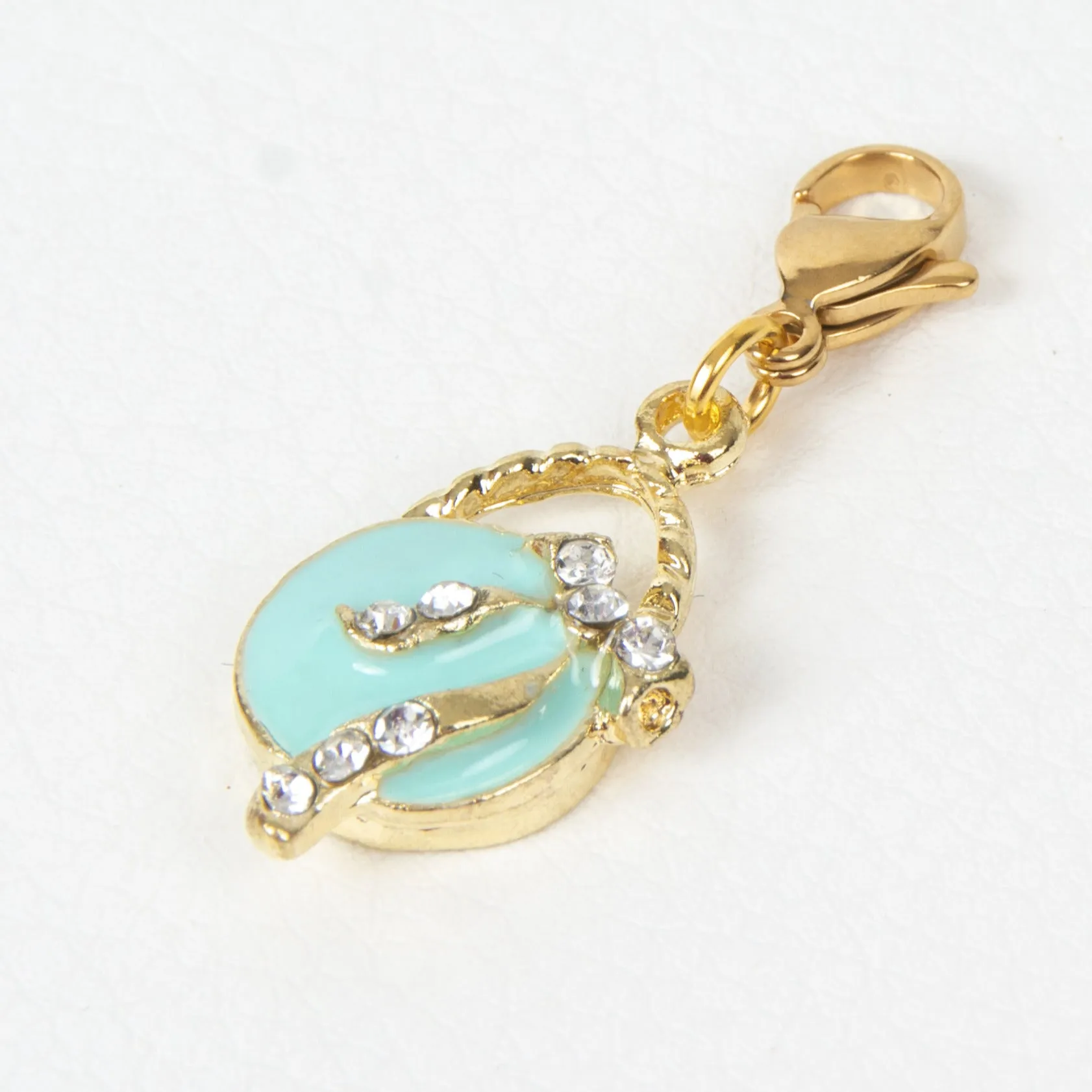 Aqua Enamel Handbag Charm with Rhinestone Accents