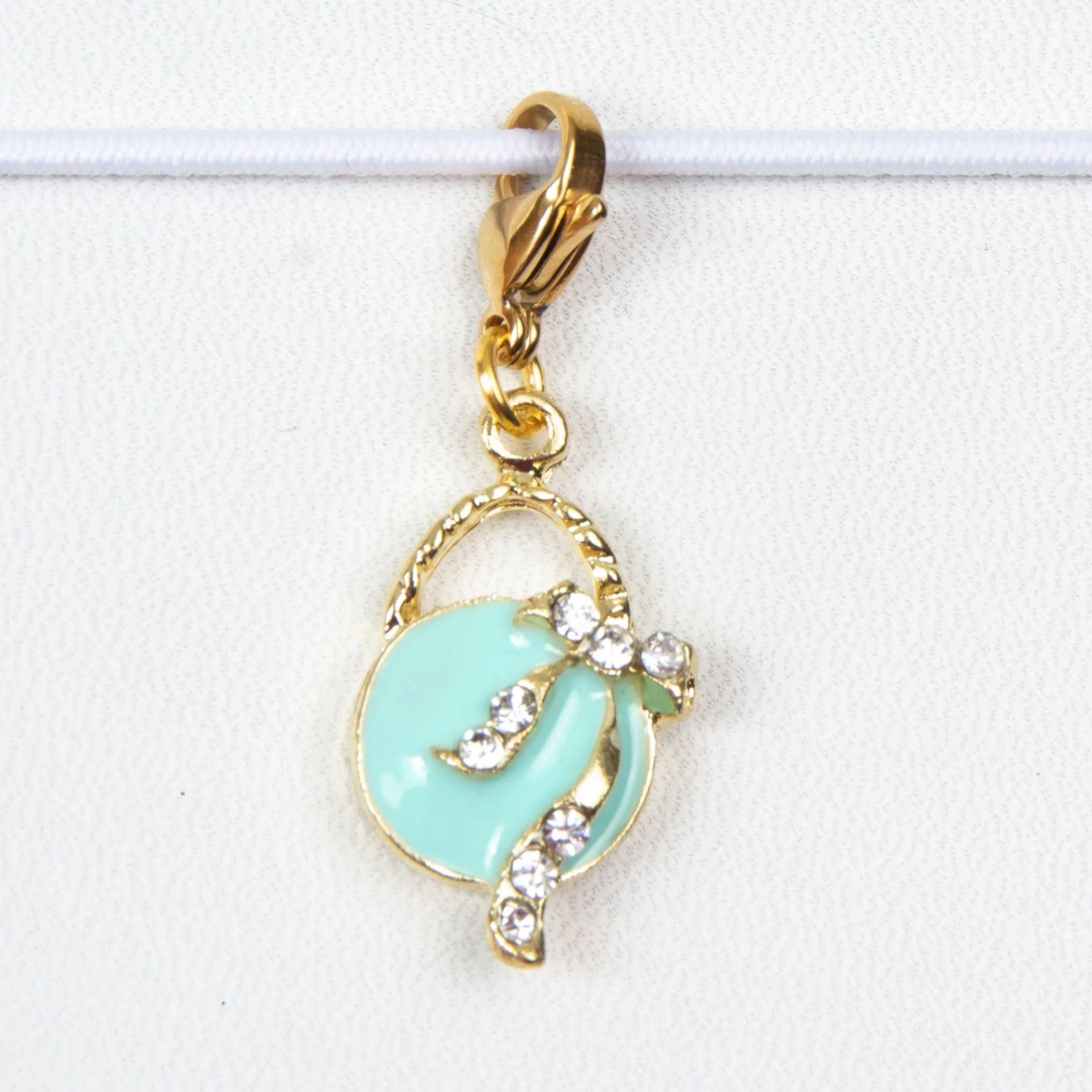 Aqua Enamel Handbag Charm with Rhinestone Accents