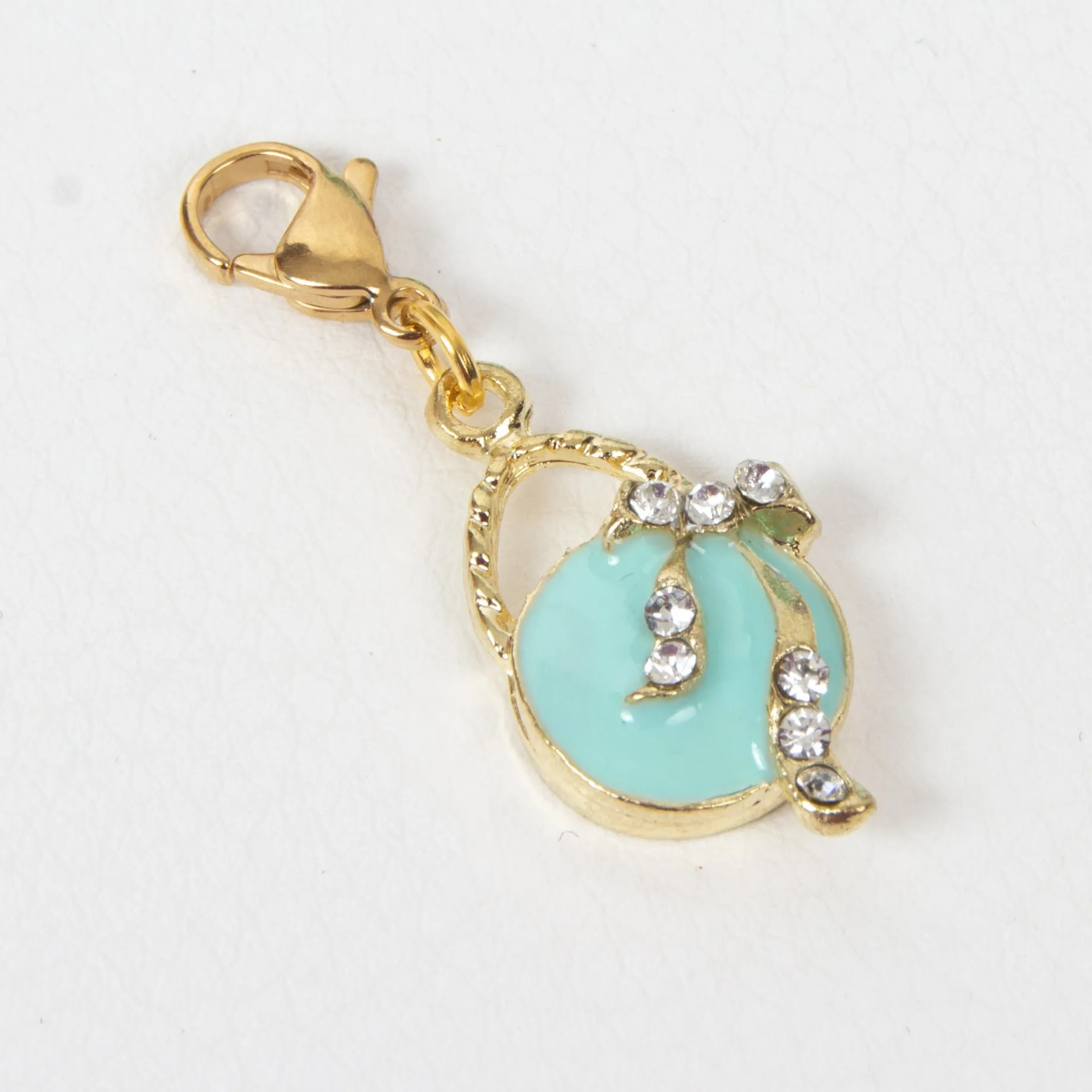 Aqua Enamel Handbag Charm with Rhinestone Accents