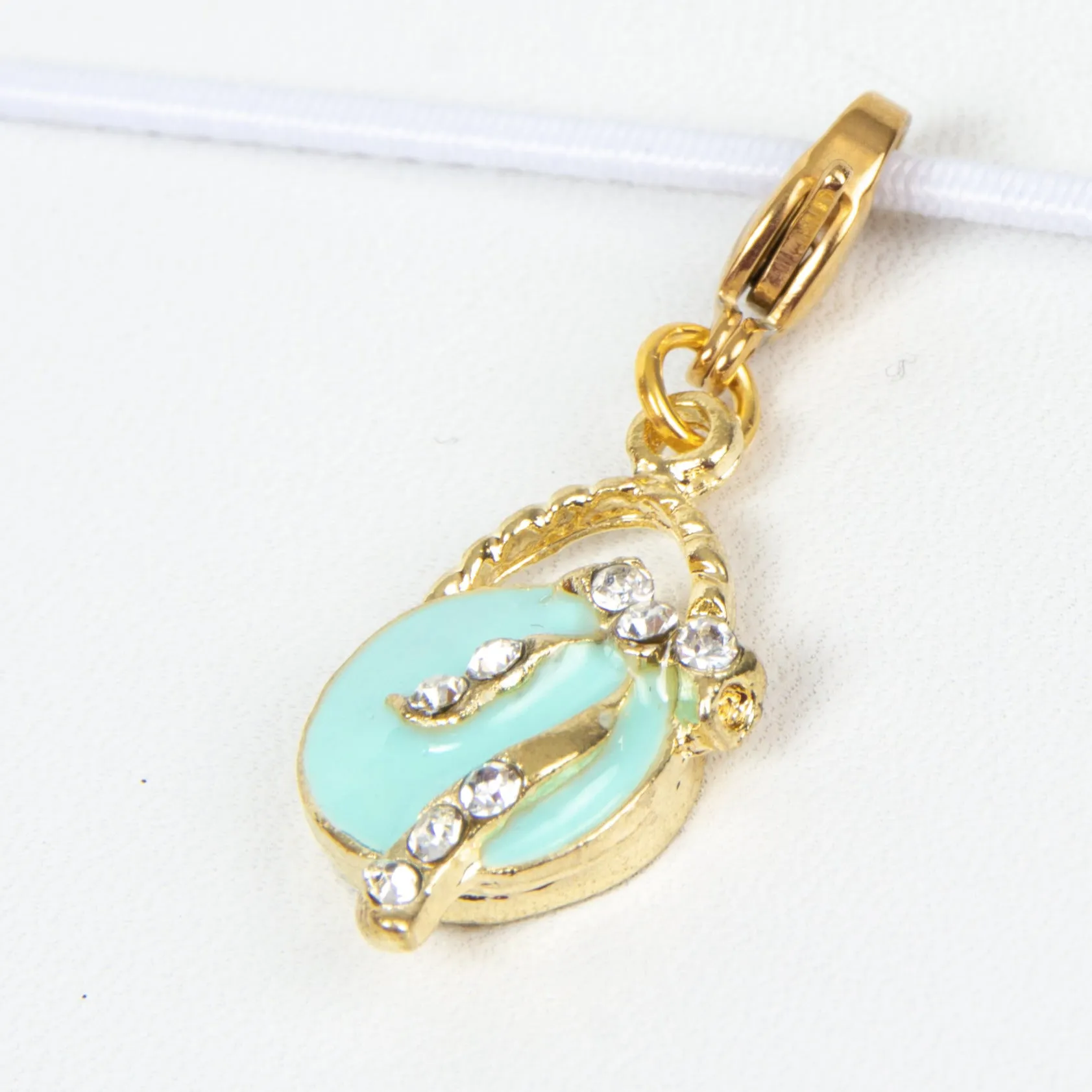 Aqua Enamel Handbag Charm with Rhinestone Accents