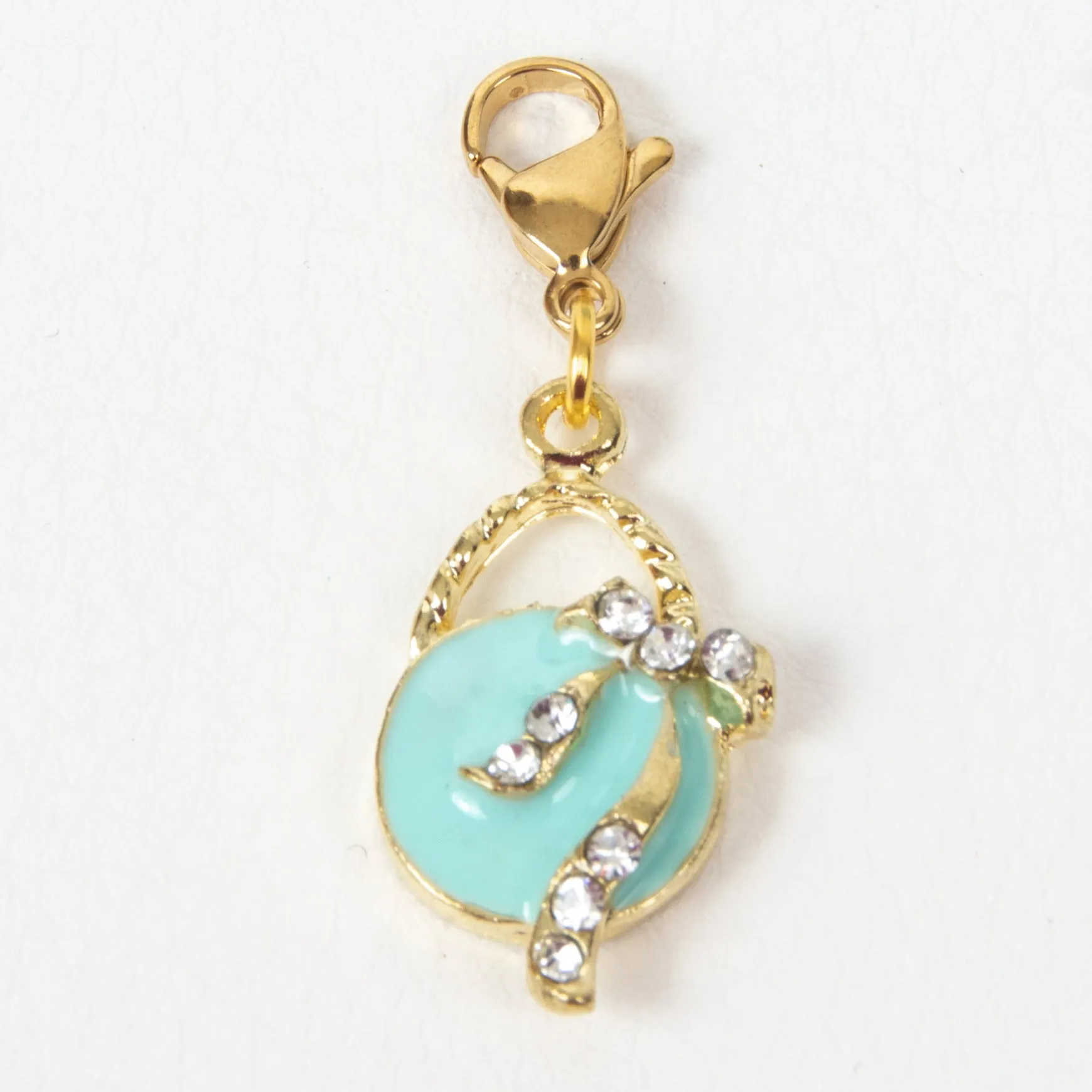 Aqua Enamel Handbag Charm with Rhinestone Accents