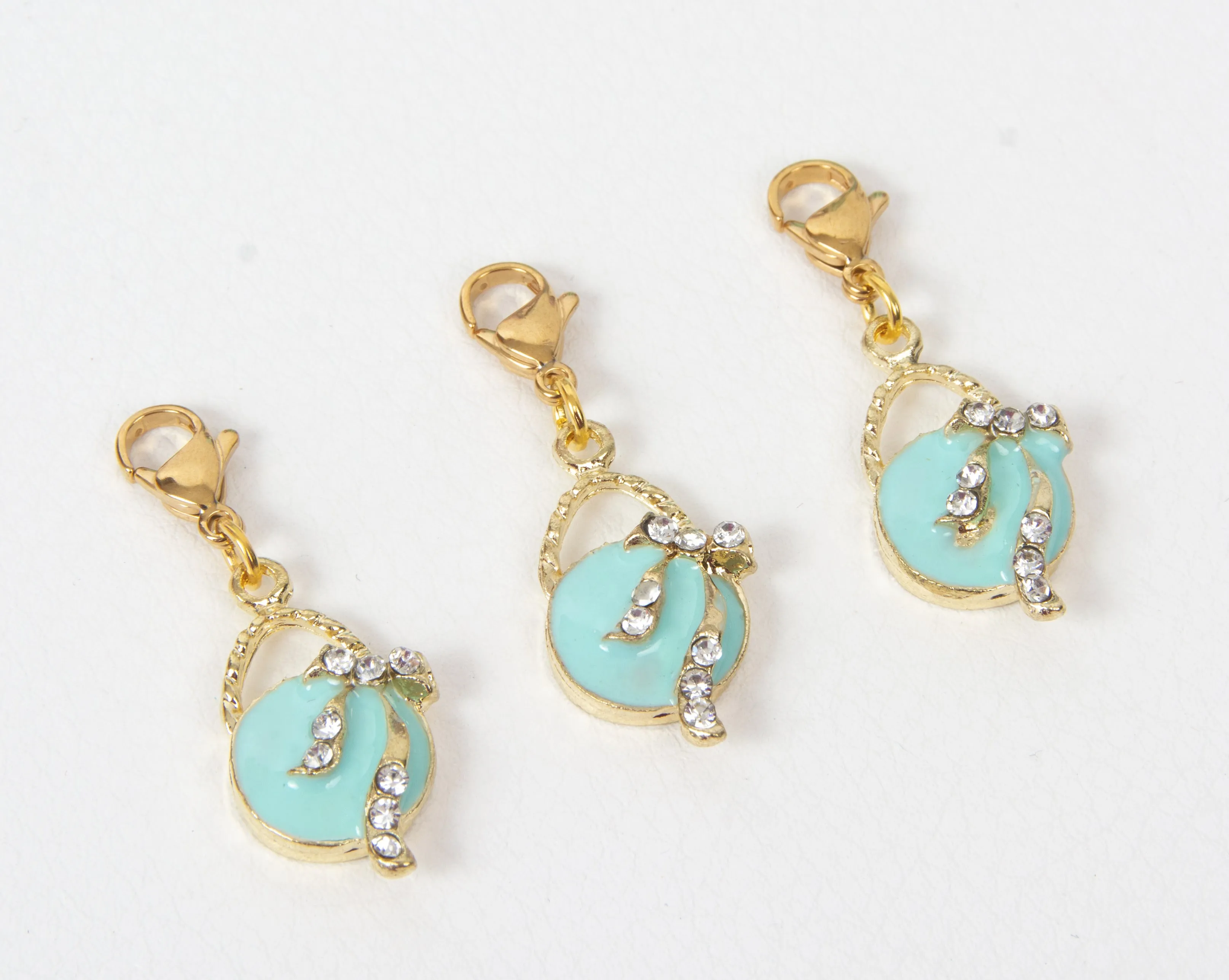 Aqua Enamel Handbag Charm with Rhinestone Accents
