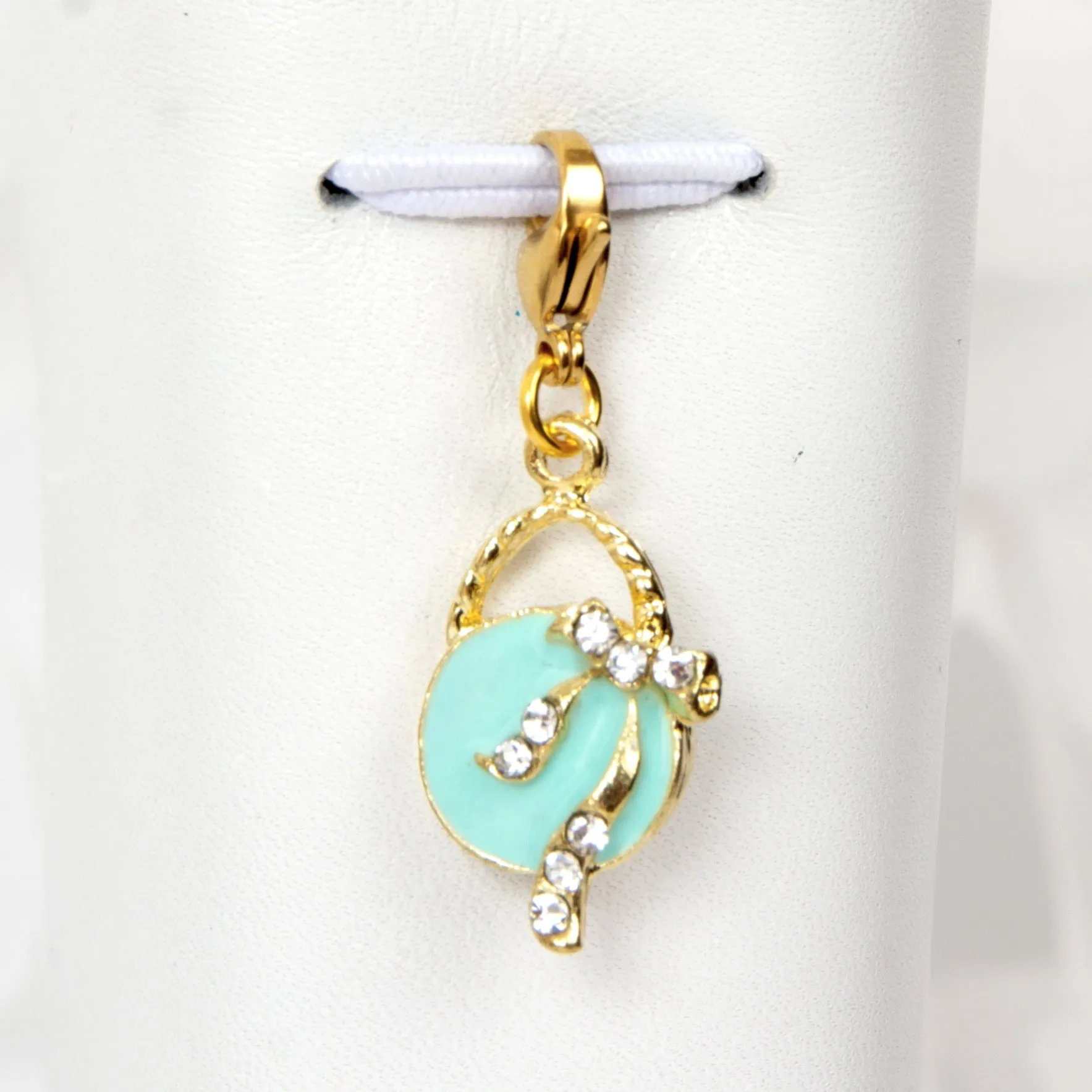 Aqua Enamel Handbag Charm with Rhinestone Accents