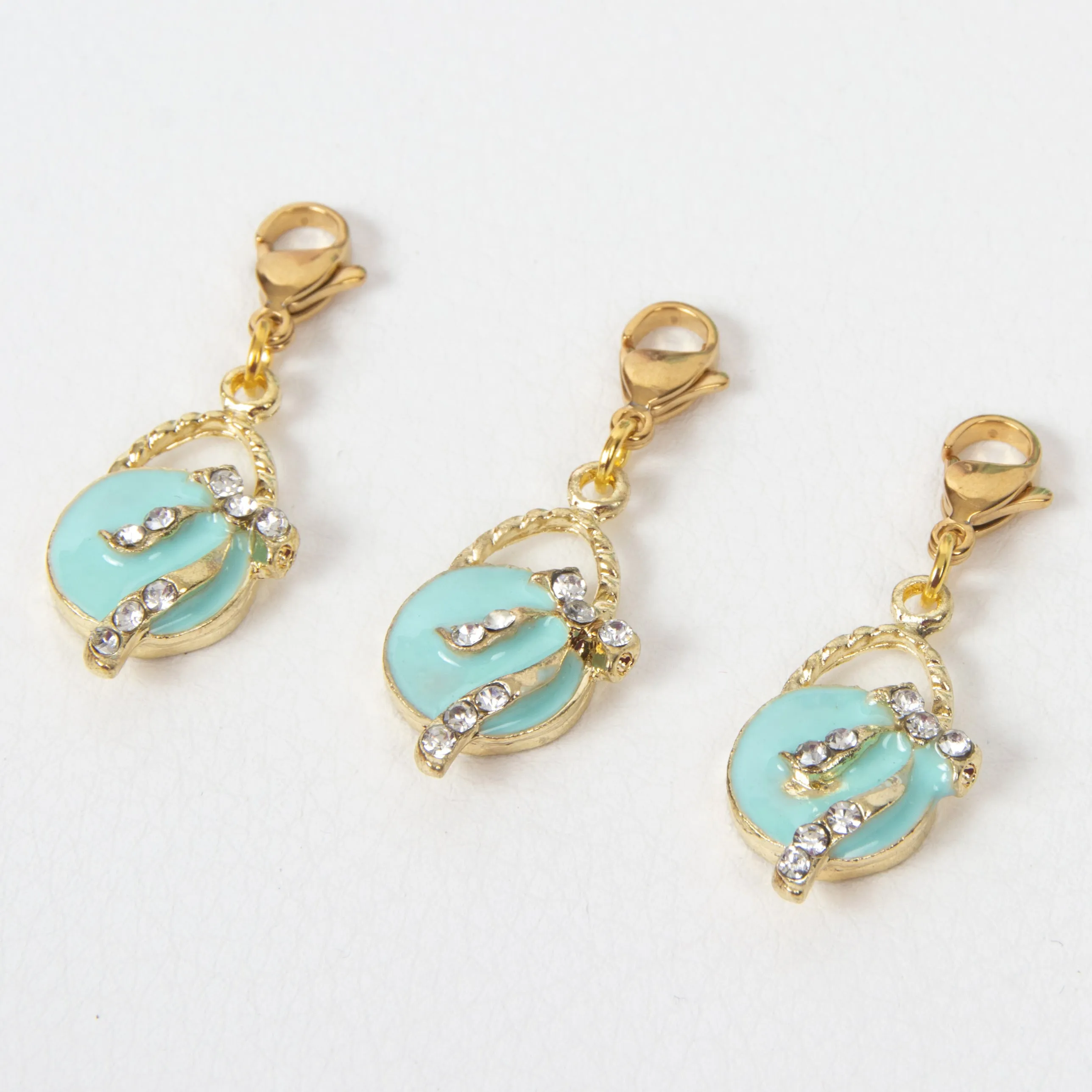 Aqua Enamel Handbag Charm with Rhinestone Accents