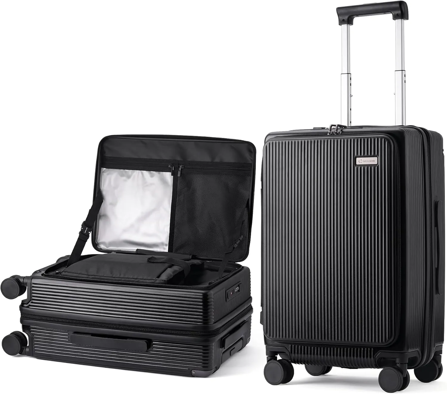 BISON DENIM Carry On Luggage Expandable PC Hard Shell Suitcase with Spinner Wheels and Cup Holder, TSA-approved Lock and USB Port 20-Inch