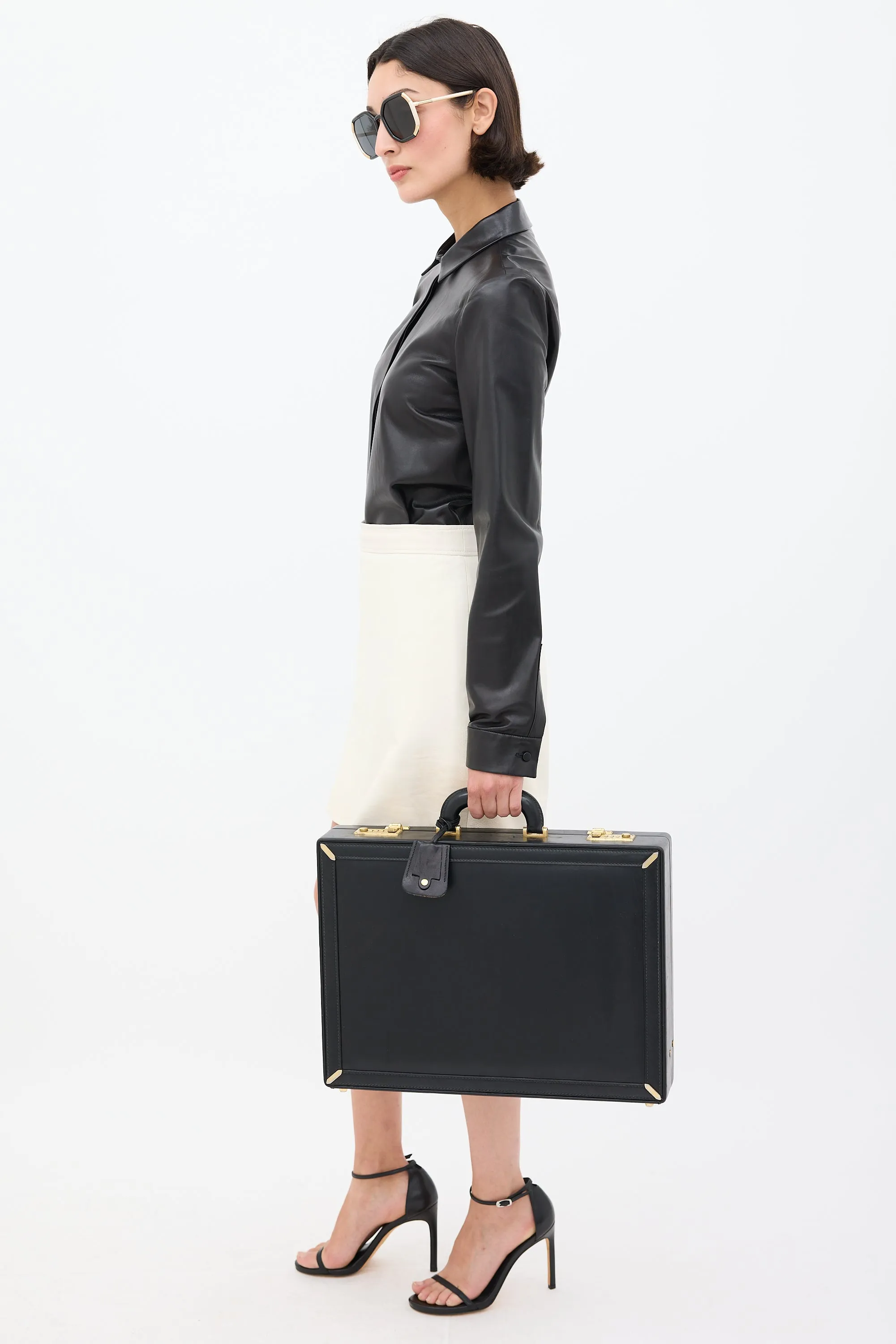 Black Leather Double Lock Suitcase