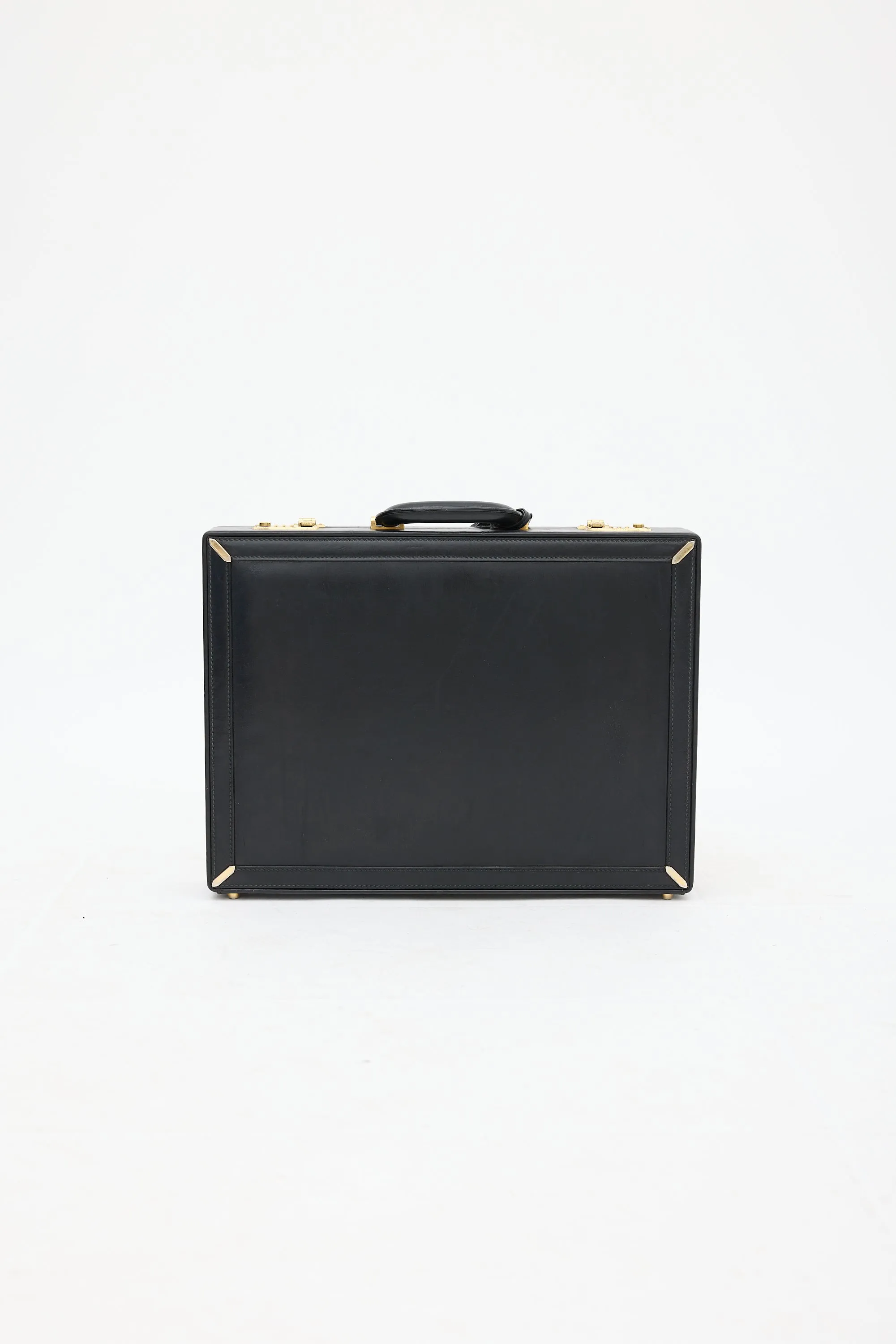 Black Leather Double Lock Suitcase