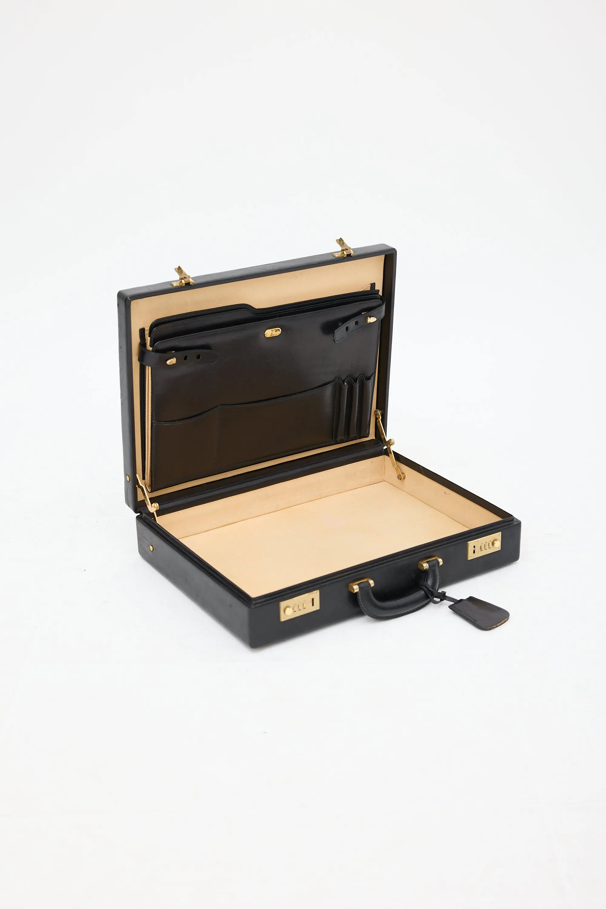 Black Leather Double Lock Suitcase