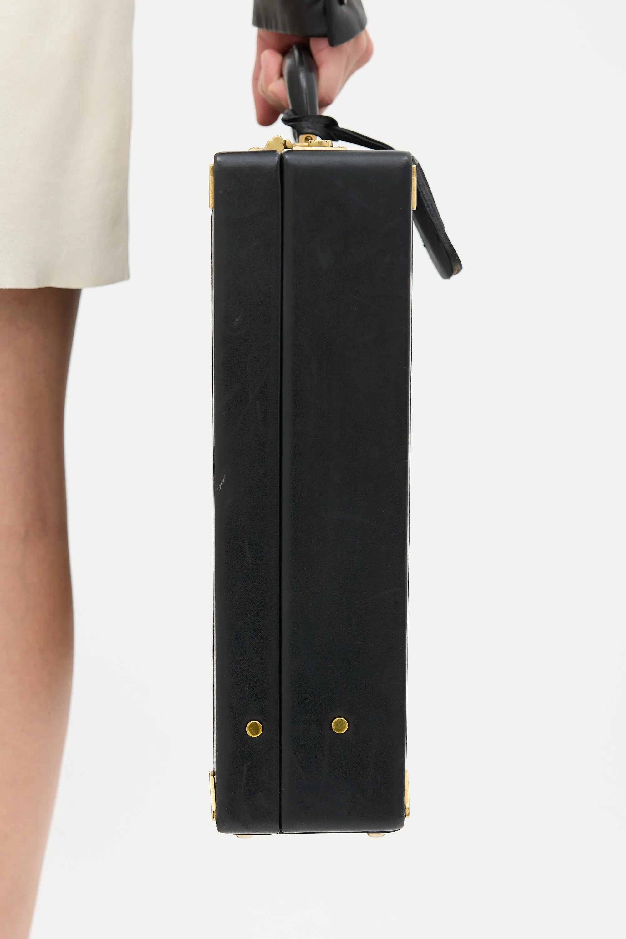 Black Leather Double Lock Suitcase