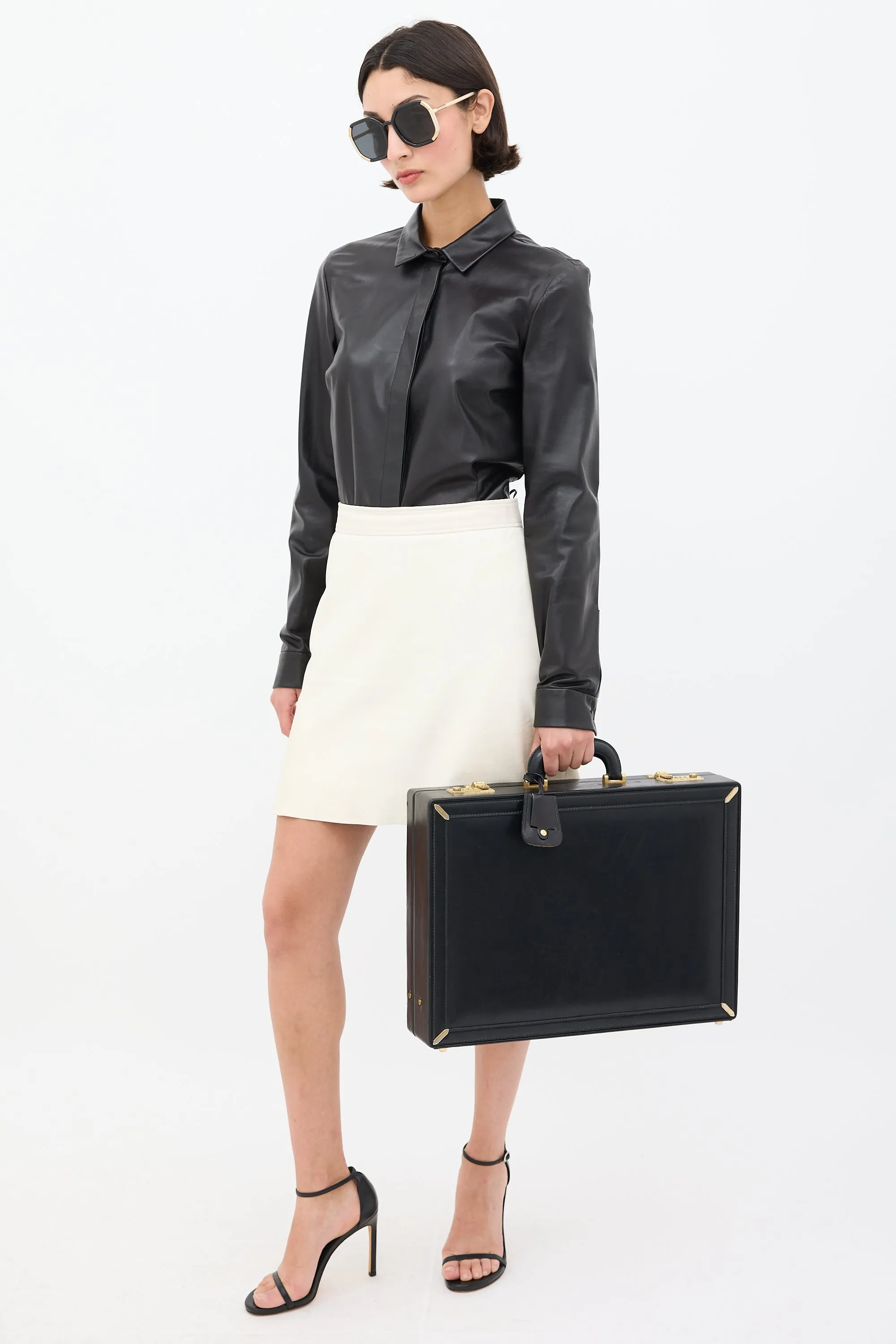Black Leather Double Lock Suitcase