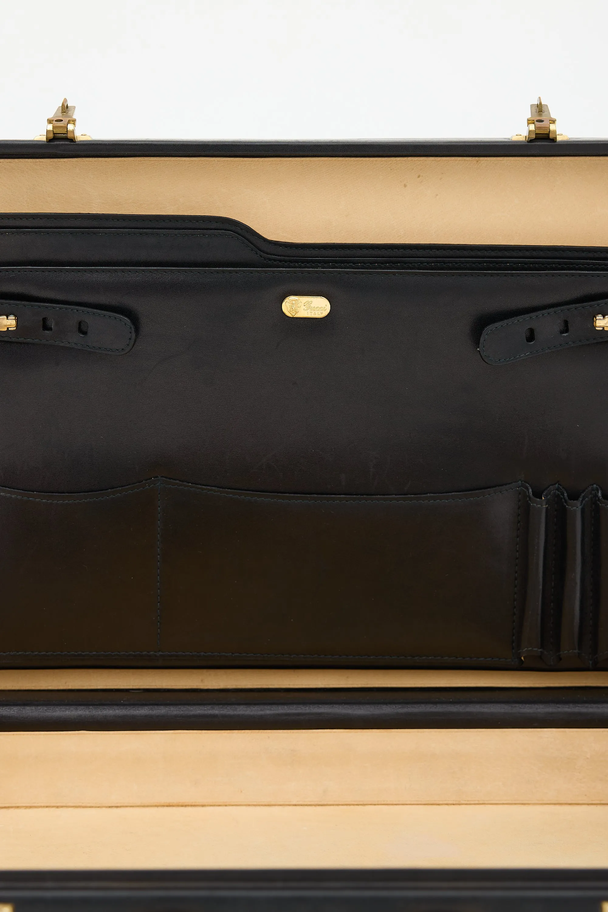 Black Leather Double Lock Suitcase