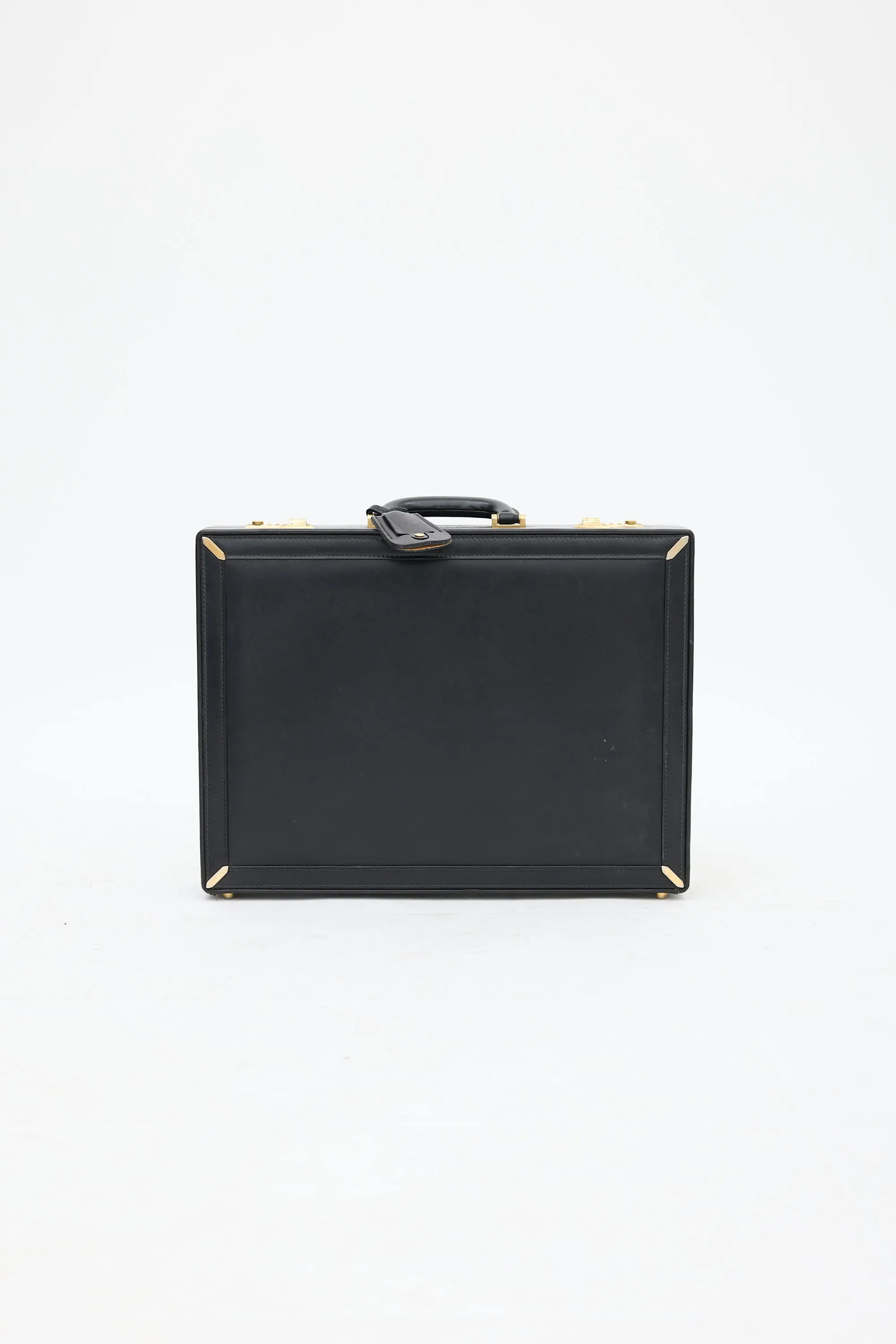 Black Leather Double Lock Suitcase