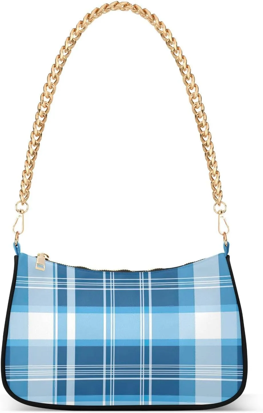 Blue Striped Plaid Women's Tote Chain Shoulder Bag, Classic Wedding Party Wallet, Handbag