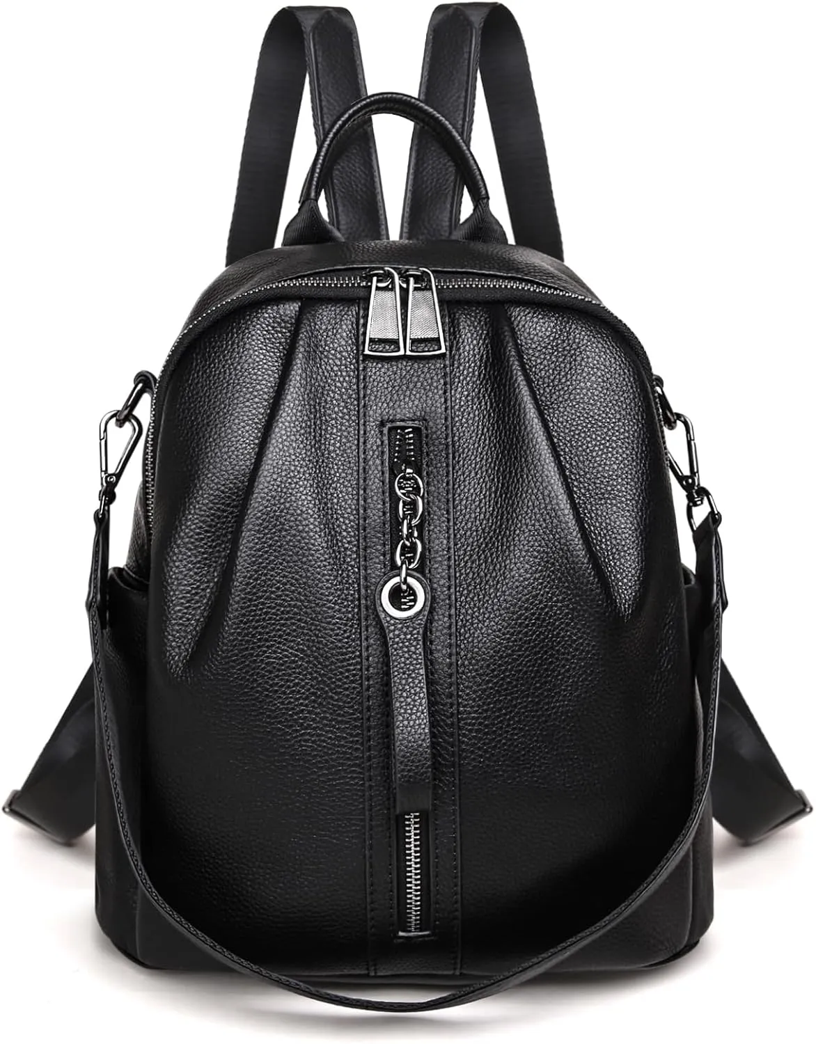 BOYATU Genuine Leather Backpack for Women: Trendy Designer Backpack Purse for Travel - Soft Convertible Shoulder Bag for Work, Commuter (Black)