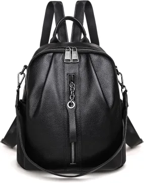 BOYATU Genuine Leather Backpack for Women: Trendy Designer Backpack Purse for Travel - Soft Convertible Shoulder Bag for Work, Commuter (Black)