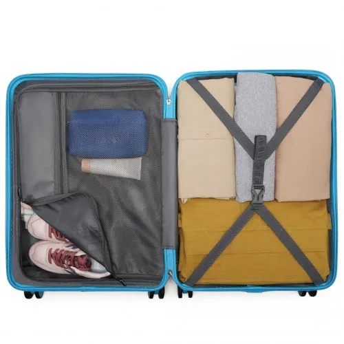 British Traveller 24'' Ultralight Blue Diamond Suitcase with TSA Lock - Durable Polycarbonate & ABS Construction