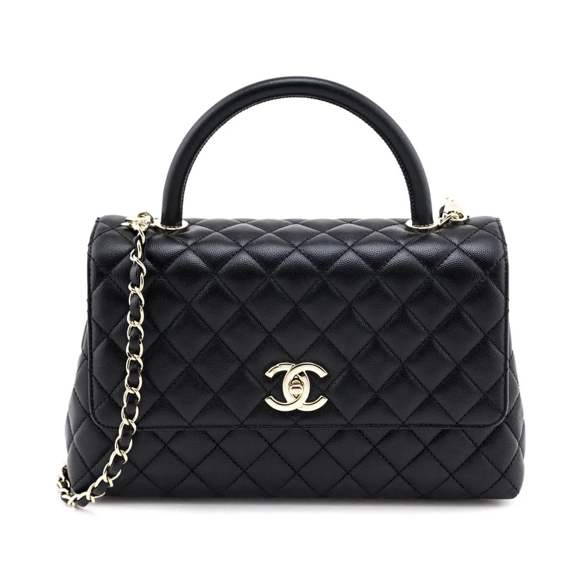 Chanel Black Quilted Caviar Small Coco Handle Flap Bag