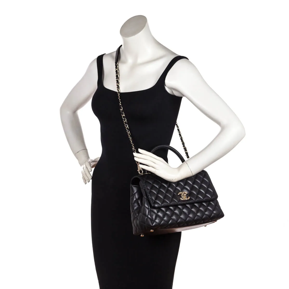 Chanel Black Quilted Caviar Small Coco Handle Flap Bag