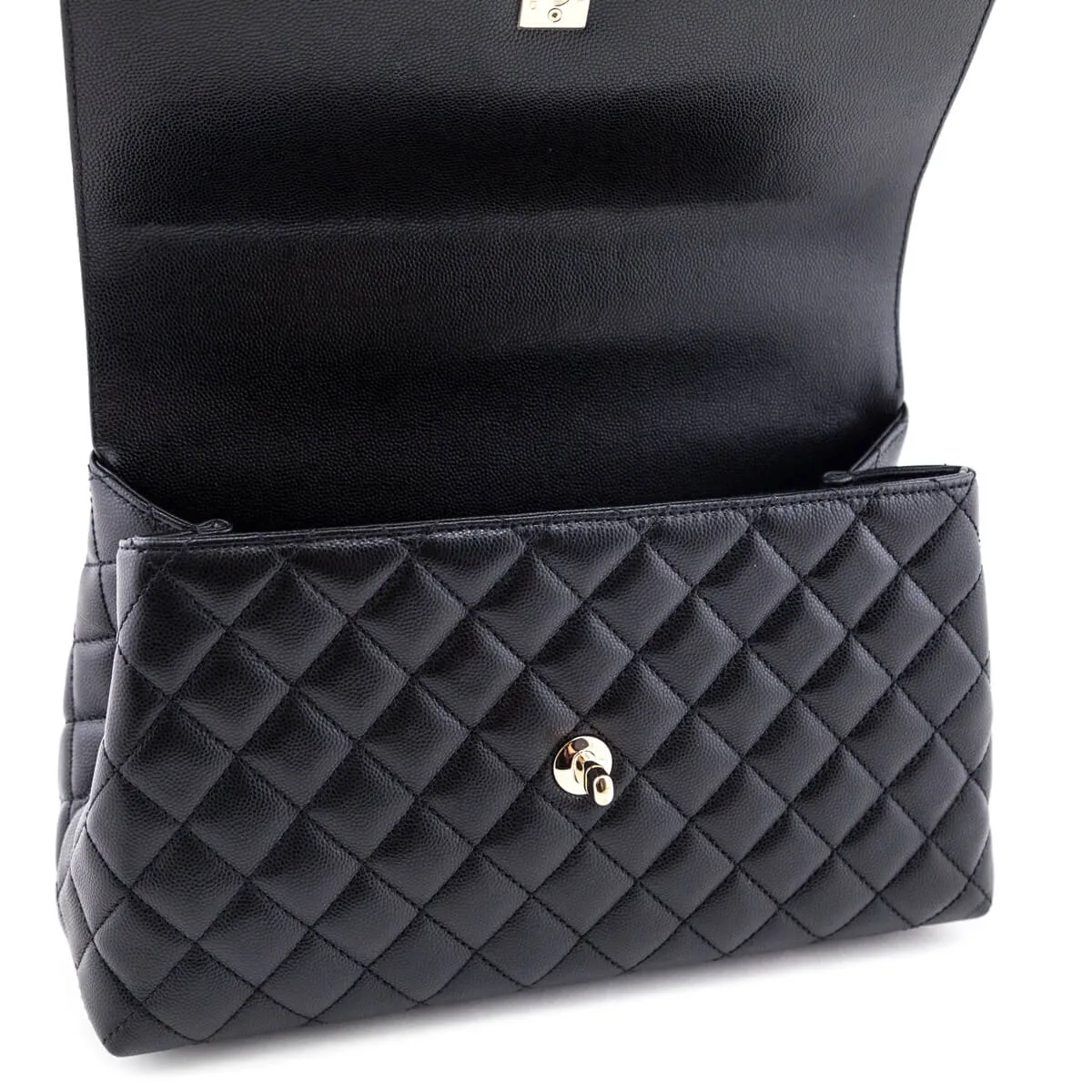 Chanel Black Quilted Caviar Small Coco Handle Flap Bag