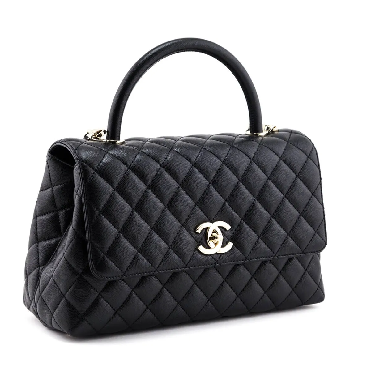 Chanel Black Quilted Caviar Small Coco Handle Flap Bag