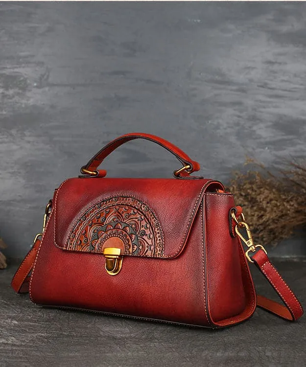 Chic Orange Brown The Sunflowers Calf Leather Tote Handbag