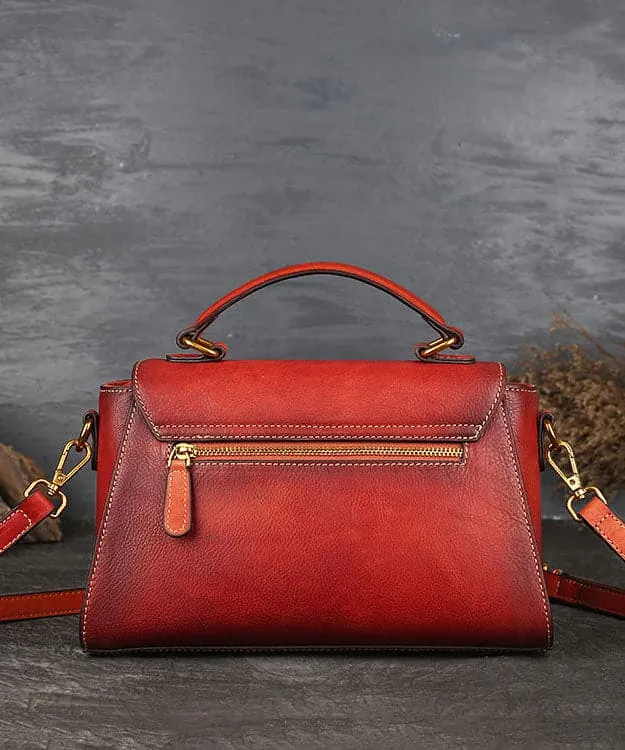 Chic Orange Brown The Sunflowers Calf Leather Tote Handbag
