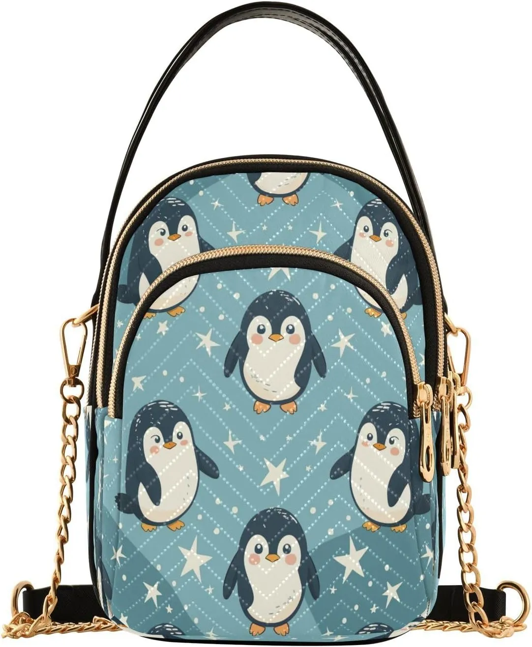 Cute Blue Penguin Shoulder Bags for Women Retro Classic Handbag Purse Small Purses with Chain