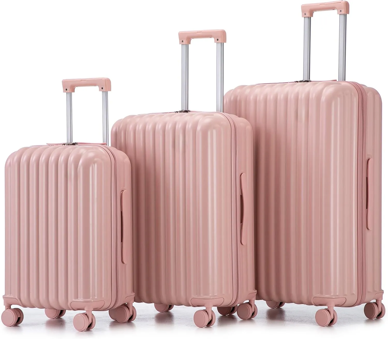 Durable ABS Spinner Wheel Luggage with USB Port, Cup Holder, and Phone Holder, 20/24/28 Sizes, Pink