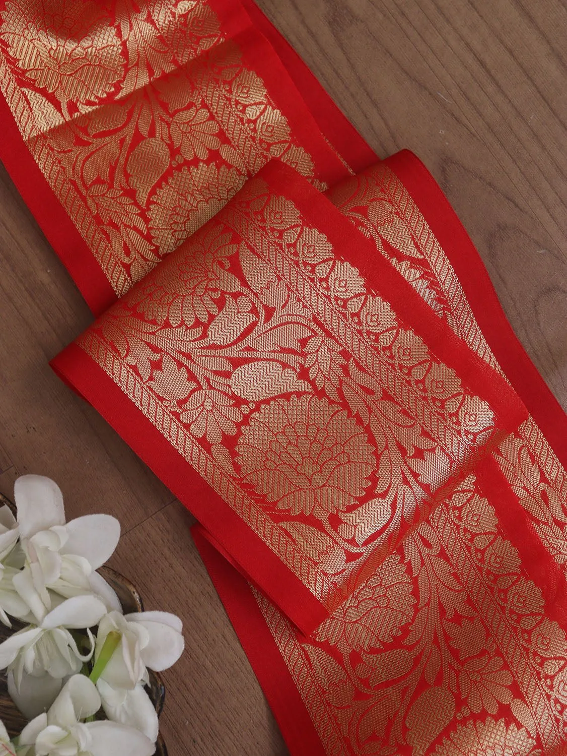 Elegant Red Banarasi Silk Lace: 1 Mtr