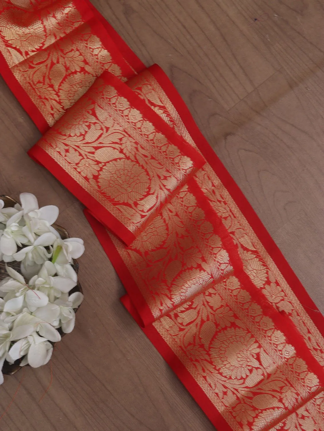 Elegant Red Banarasi Silk Lace: 1 Mtr