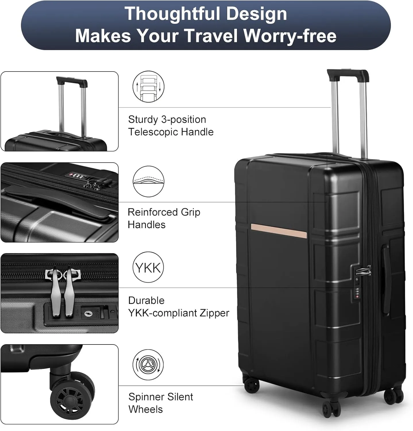 Expandable Carry on Luggage 22x14x9 Airline Approved, ABS PC HardShell Small Suitcase with Wheels, Waterproof Durable Carry on Suitcase with TSA Lock for Travel Business - Black, 20In