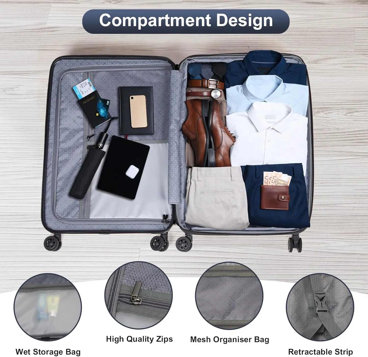 Expandable Carry on Luggage 22x14x9 Airline Approved, ABS PC HardShell Small Suitcase with Wheels, Waterproof Durable Carry on Suitcase with TSA Lock for Travel Business - Black, 20In