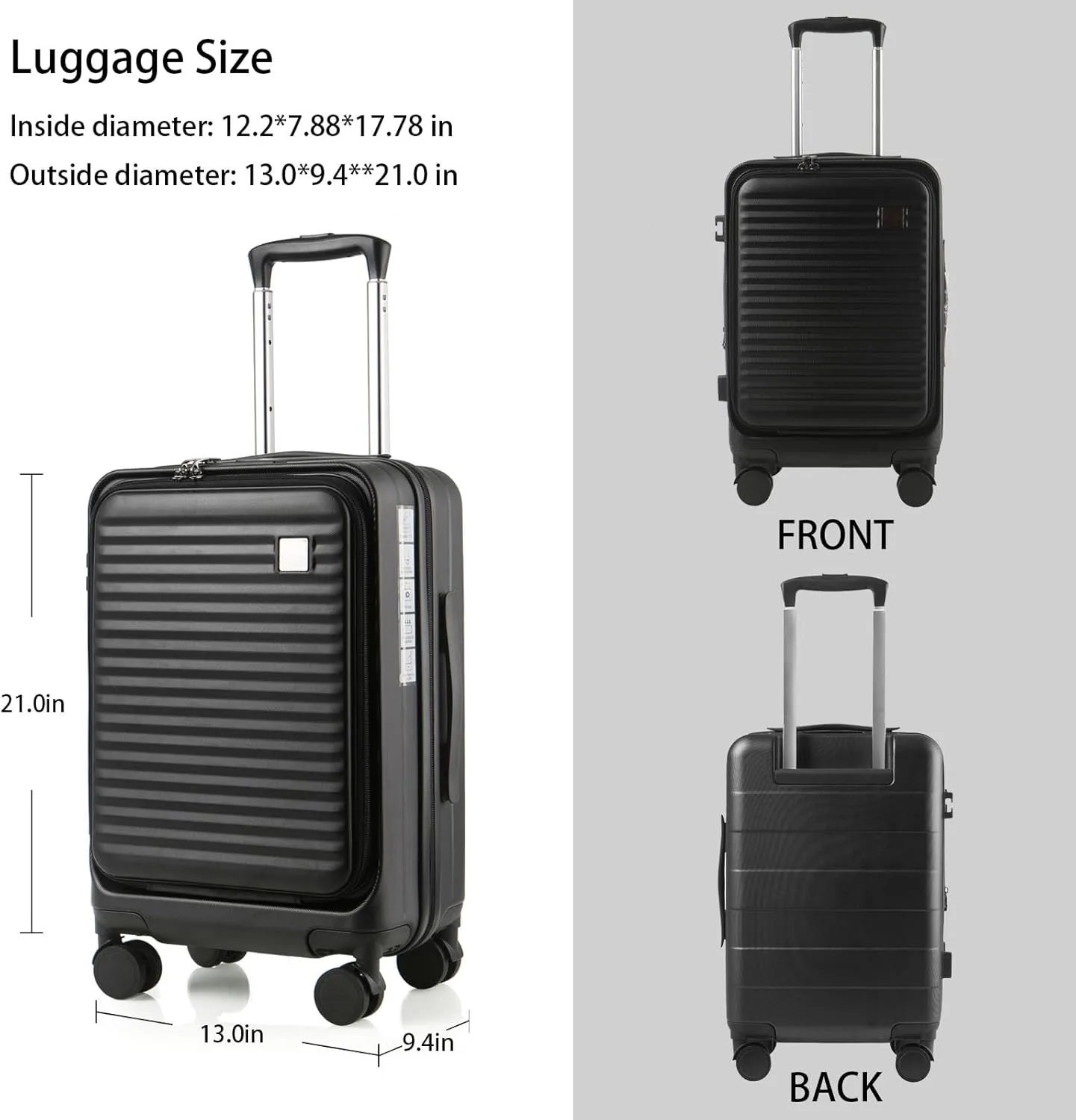 Expandable Carry On Luggage Durable Hardside Lightweight Rolling Suitcases with Spinner Wheels TSA Lock, (Black, 20-Inch)