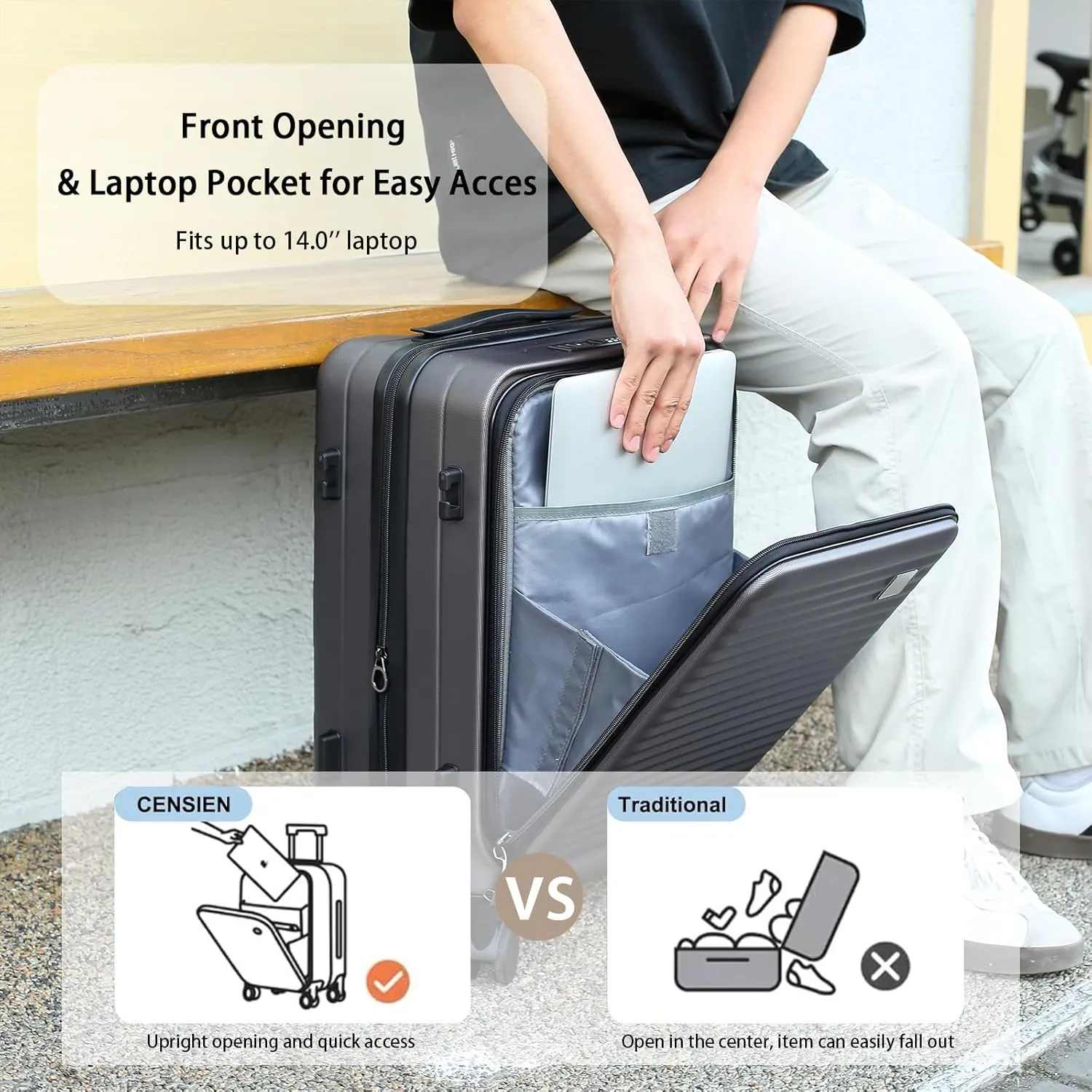 Expandable Carry On Luggage Durable Hardside Lightweight Rolling Suitcases with Spinner Wheels TSA Lock, (Grey, 20-Inch)