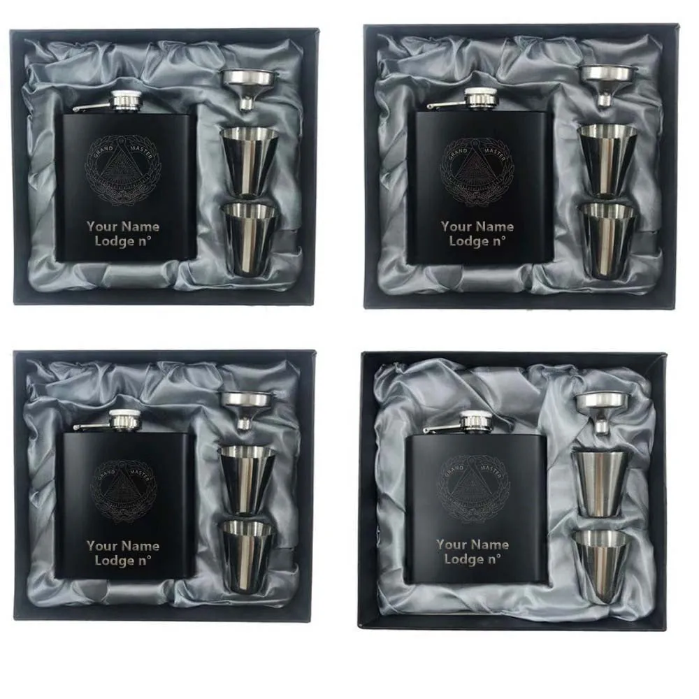 Grand Master Blue Lodge Flask - 2 Shot Glasses & Funnel