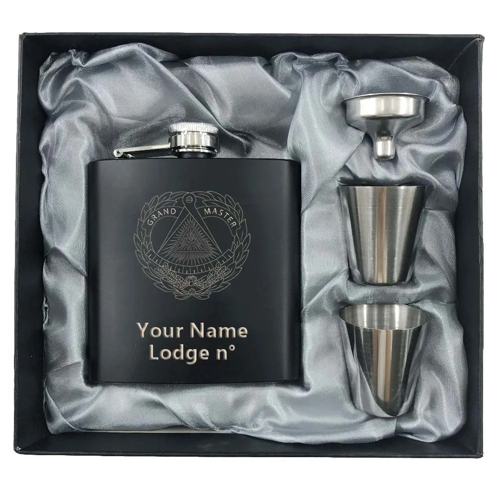 Grand Master Blue Lodge Flask - 2 Shot Glasses & Funnel