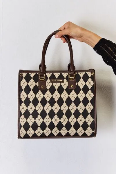 Hazel Blues® |  David Jones Argyle Pattern PU Leather Handbag