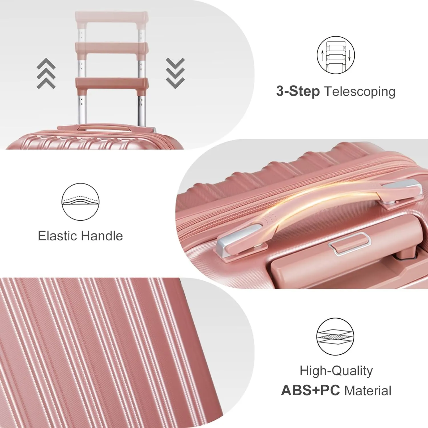 Karl home Expandable Carry on Luggage Airline Approved, 2 Piece Hardshell Luggage Set with TSA Lock  Spinner Wheels, 20" Hardside Suitcase with 14" Cosmetic Case for Women Men Traveling, Rose Gold