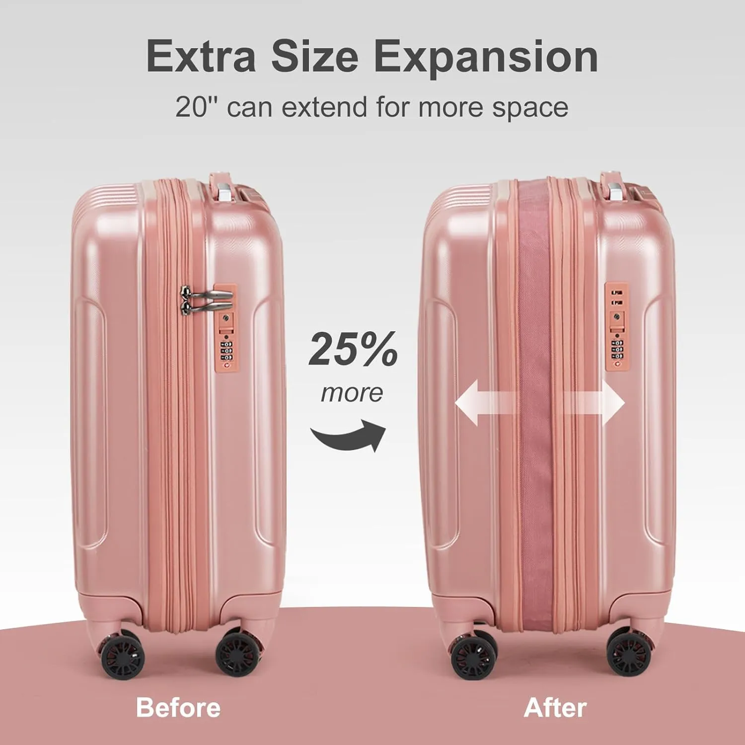 Karl home Expandable Carry on Luggage Airline Approved, 2 Piece Hardshell Luggage Set with TSA Lock  Spinner Wheels, 20" Hardside Suitcase with 14" Cosmetic Case for Women Men Traveling, Rose Gold