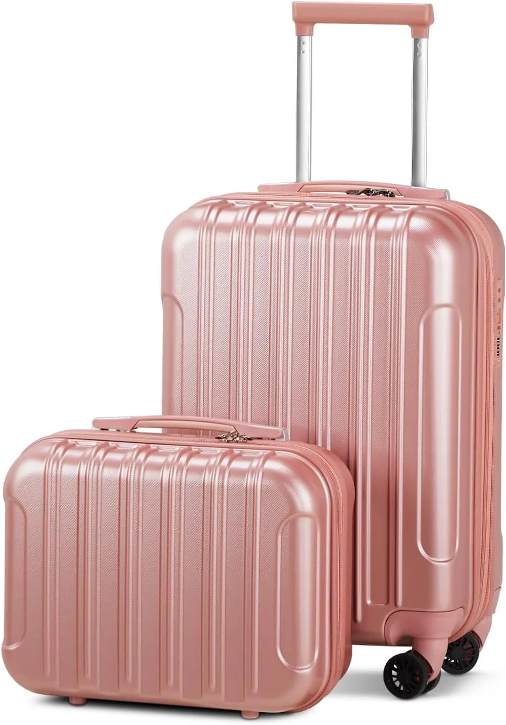Karl home Expandable Carry on Luggage Airline Approved, 2 Piece Hardshell Luggage Set with TSA Lock  Spinner Wheels, 20" Hardside Suitcase with 14" Cosmetic Case for Women Men Traveling, Rose Gold