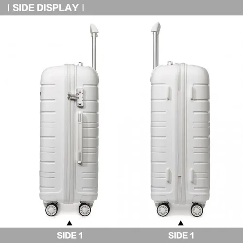 Kono 24 Inch Multi Texture Hard Shell PP Suitcase - Classic Collection - White