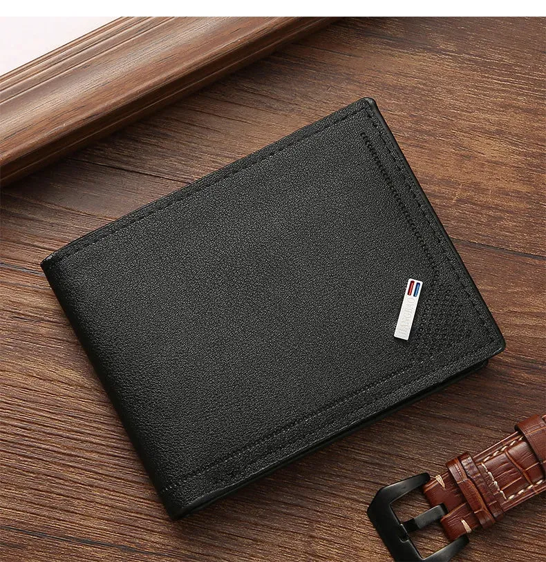 Men's Short Frosted Leather Wallet, Multi-Slot Coin Pocket Photo Holder Small Men's Wallet